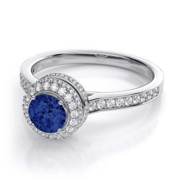63285 Sapphire & Diamond White Gold 3 CT Round Cut Wedding Ring, Size 6.5