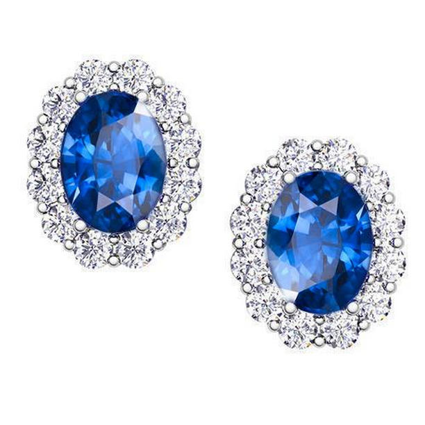 63286 4.20 CT Blue Oval Cut Sapphire Jewelry Diamond Stud Earring