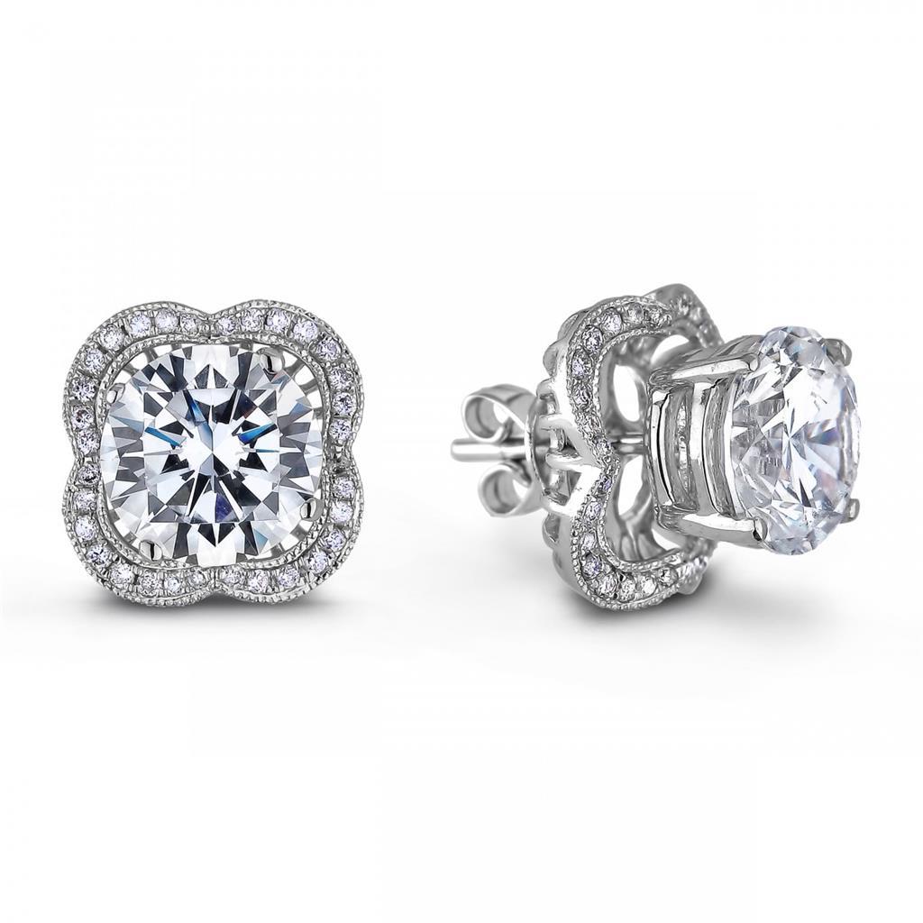 63322 2.32 CT Round Diamond White Gold Lady Halo Stud Earrings