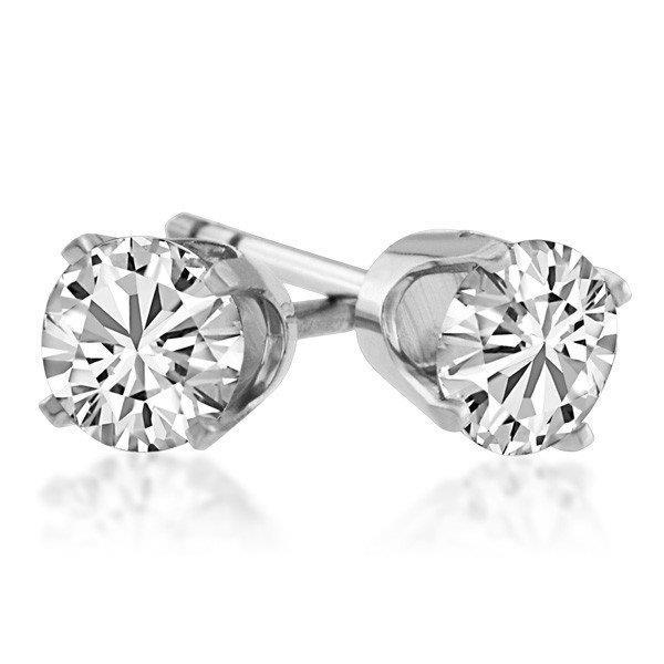 Prong Set Round Cut Diamond 2.40 CT Ladies Stud Earring, White Gold