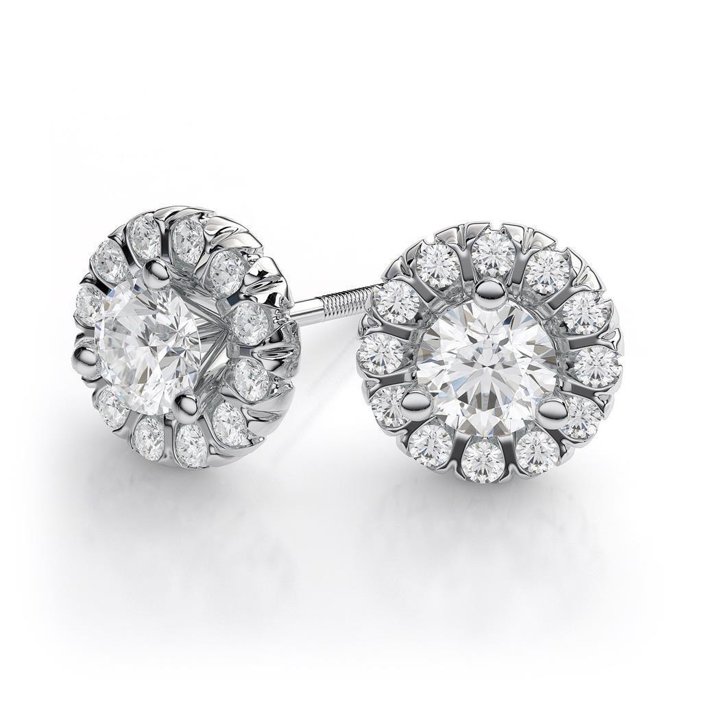 64046 2.40 CT Gorgeous Diamond Lady Stud Halo Earrings, White Gold