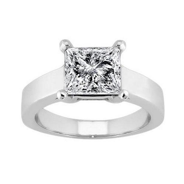 6405 1.50 CT Solitaire Princess Diamond Ring, 14K White Gold - Size 6.5