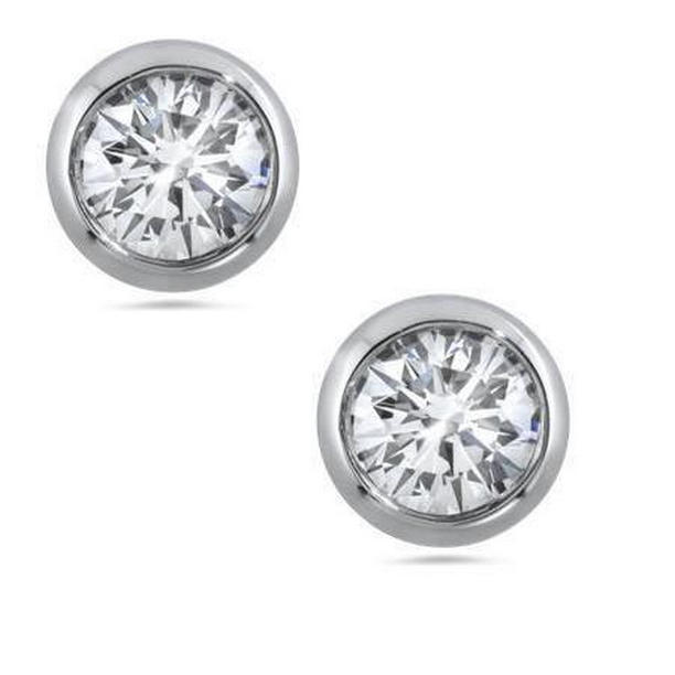 64052 Bezel Set Sparkling Round Cut 2.20 CT Diamonds Lady Stud Earring