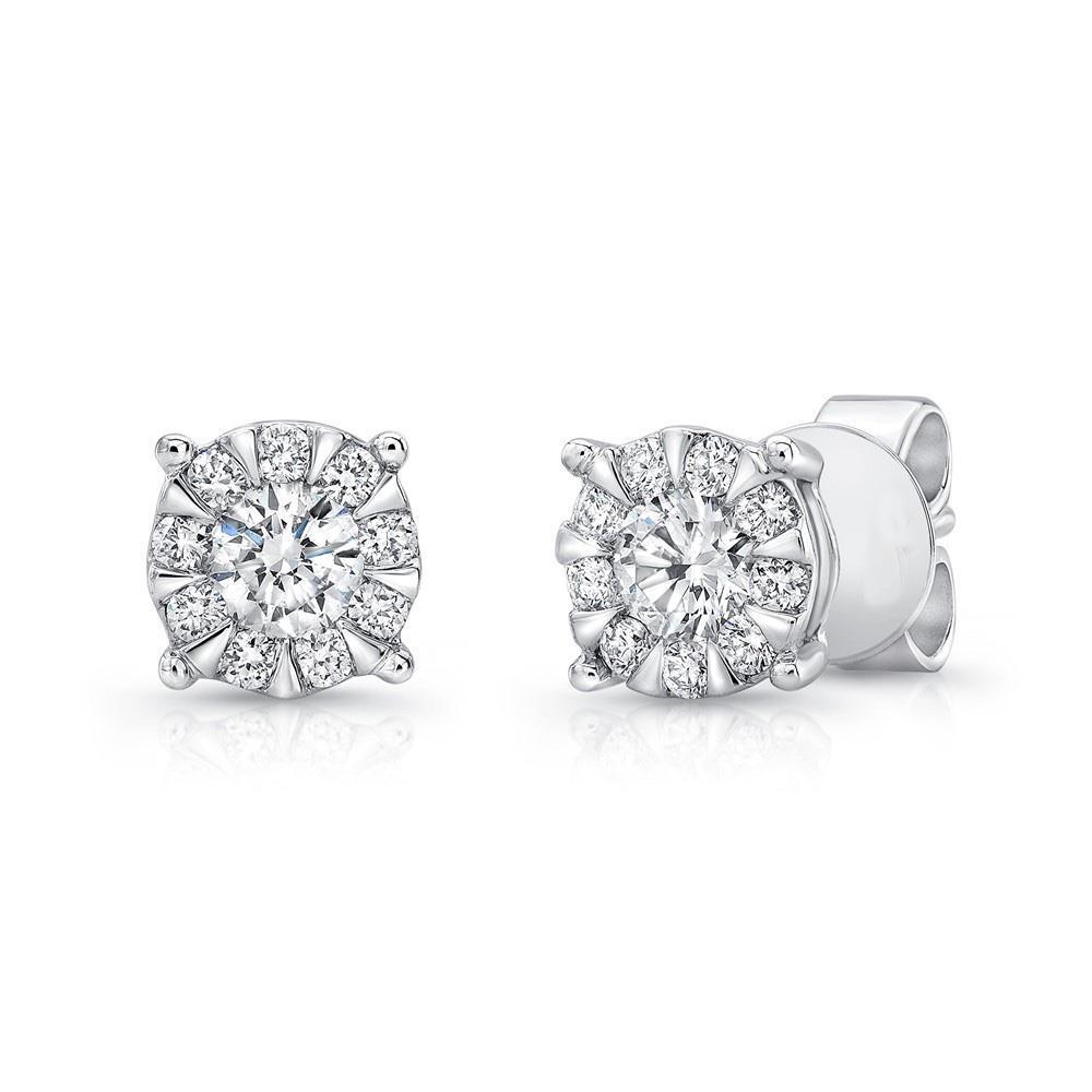 3.25 CT Diamonds Ladies Stud Halo Earring, 14K White Gold