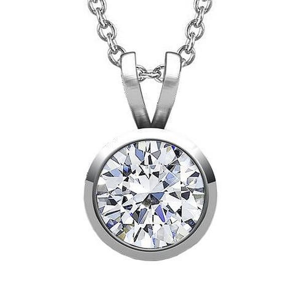 64066 14K White Gold 200 CT Round Cut Diamond Bezel Set Pendant