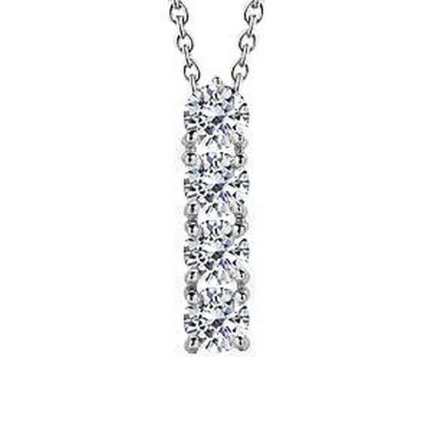 64082 Four Stone 2 CT Diamonds Necklace Pendant, 14K White Gold