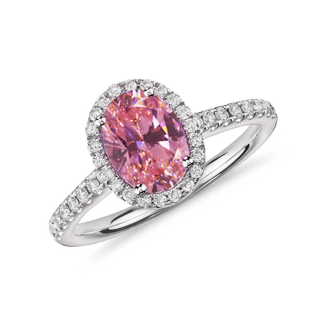 64084 Oval Cut Pink Sapphire & Round Diamonds 2.25 CT Ring, 14K White Gold - Size 6.5