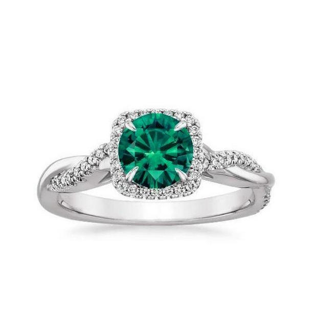 64094 Solitaire with Accent 3 CT Emerald with Diamonds Ring, Size 6.5