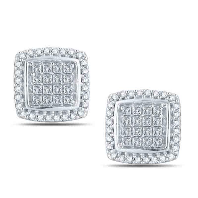 64689 3.76 CT Round & Princess Diamond Stud Earring, Solid Gold - Size 6.5