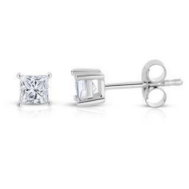 64696 Princess Cut 2 CT Diamonds Womens Stud Earrings, 14K White Gold