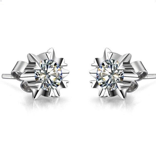 64708 2 CT Round Solitaire Diamond Stud Earring, 14K White Gold