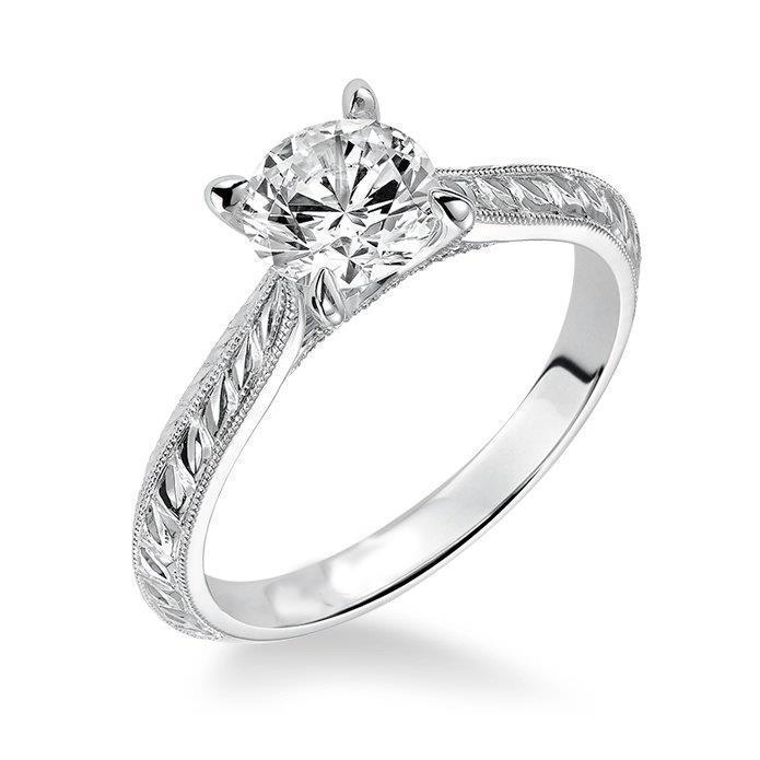 Solitaire Round 1.50 CT Diamond Milgrain Engagement Ring, 14K White Gold - Size 6.5