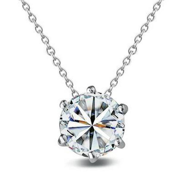 64751 Round Diamond 0.95 CT Six Prong Set Slide Necklace Pendant, White Gold