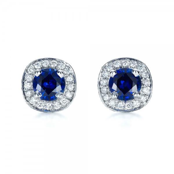 4.70 CT Sapphire & Diamonds Halo Stud Earring, White Gold
