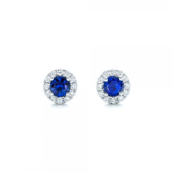 14K White Gold 3.24 CT Sapphire & Diamonds Stud Earring