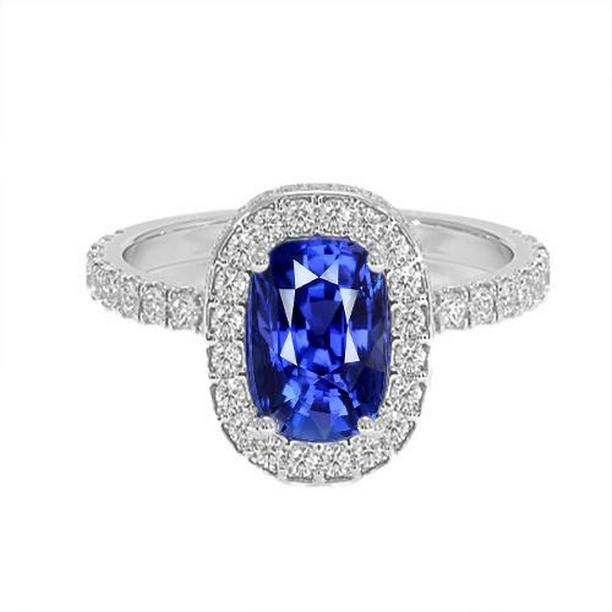 Picture of Harry Chad Enterprises 65587 11.75 CT Oval Ceylon Sapphire Halo Diamond Ring&#44; 14K Gold - Size 6.5