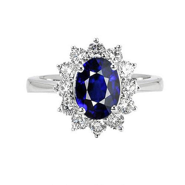 Picture of Harry Chad Enterprises 65594 Ladies Oval Blue Sapphire & Round 8 CT Sunburst Style Diamond Ring&#44; Size 6.5