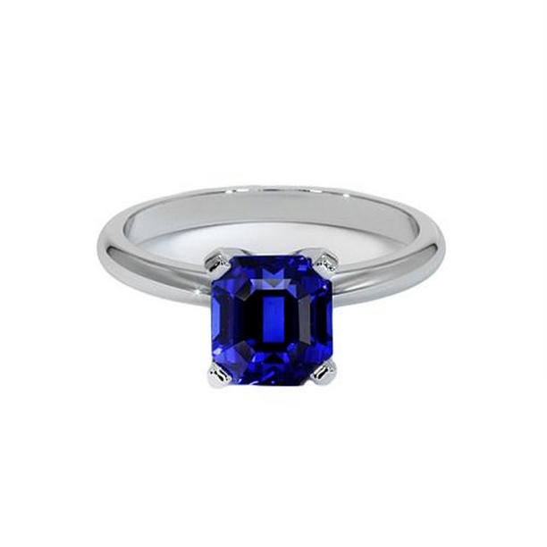 Picture of Harry Chad Enterprises 65599 White Gold Solitaire Sri Lankan 4 CT Asscher Cut Sapphire Ring&#44; Size 6.5