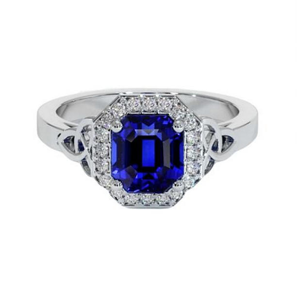 Picture of Harry Chad Enterprises 65603 6 CT Vintage Style Diamond & Asscher Sri Lankan Sapphire Ring&#44; Size 6.5