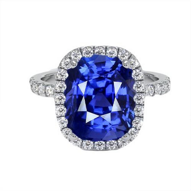 Picture of Harry Chad Enterprises 65605 9.75 CT Ladies Halo Cushion Blue Sapphire Engagement Diamond Ring&#44; Size 6.5