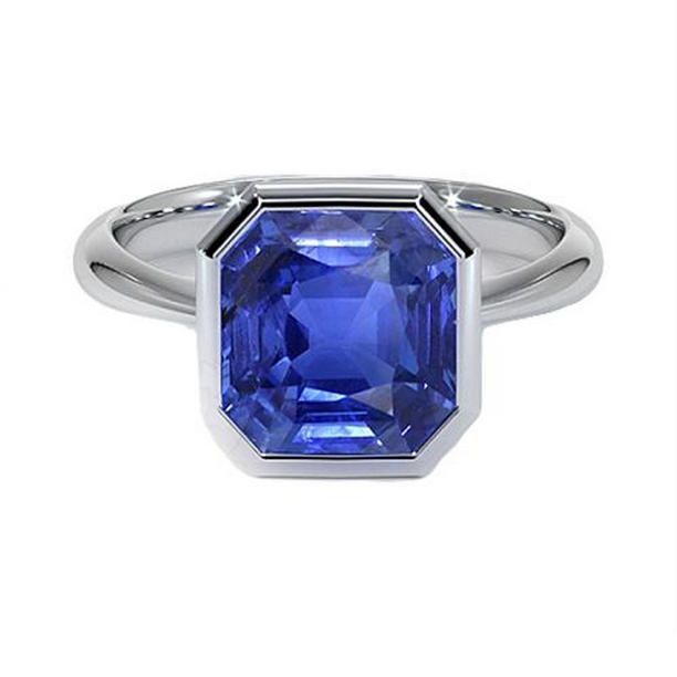 Picture of Harry Chad Enterprises 65606 5 CT Bezel Set Solitaire Blue Sapphire Ring&#44; 14K White Gold - Size 6.5