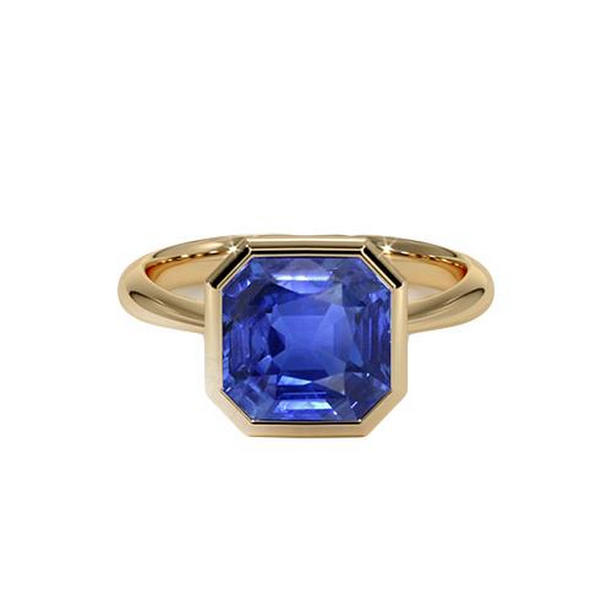 Picture of Harry Chad Enterprises 65607 5 CT Yellow Gold Solitaire Bezel Set Ceylon Sapphire Ring&#44; Size 6.5