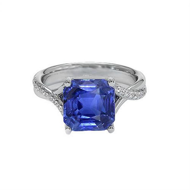 Picture of Harry Chad Enterprises 65608 4.50 CT White Gold Solitaire Blue Sapphire Ring with Accents&#44; Size 6.5