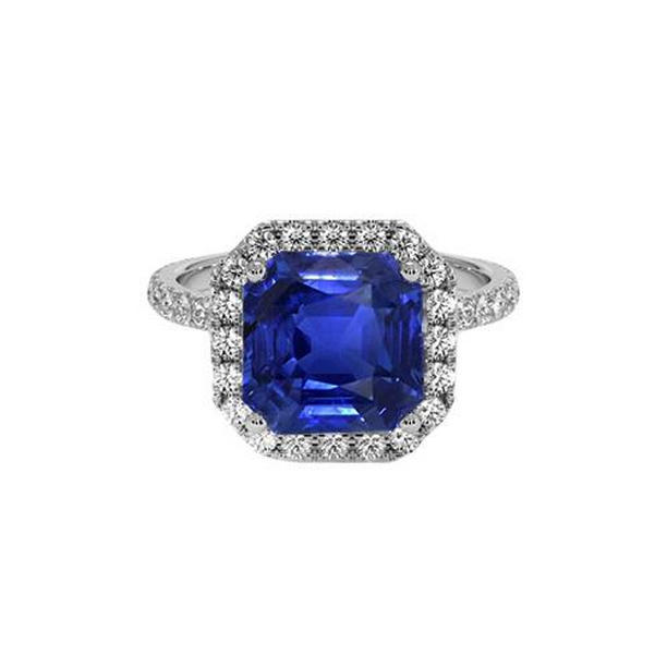 Picture of Harry Chad Enterprises 65610 5.75 CT Halo Round Diamond & Asscher Cut Blue Sapphire Ring&#44; Size 6.5