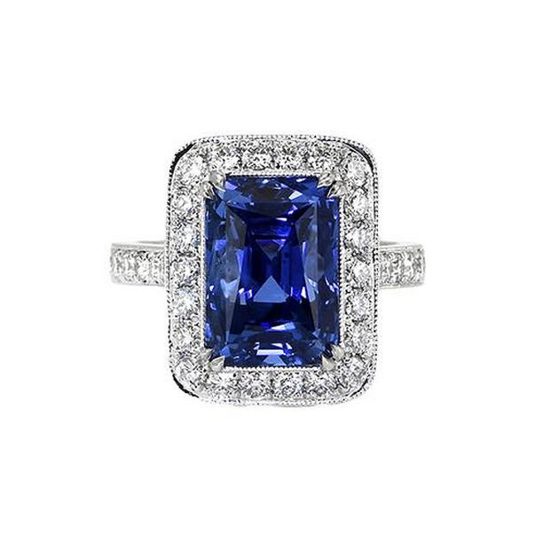Picture of Harry Chad Enterprises 65611 9.50 CT Antique Style Diamond & Sri Lankan Sapphire Ring&#44; 14K Gold - Size 6.5