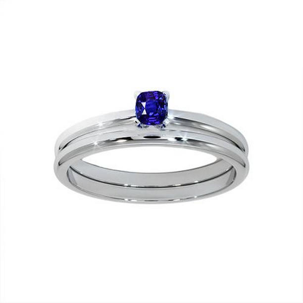 Picture of Harry Chad Enterprises 65612 1 CT Cushion Solitaire Blue Sapphire Engagement Ring Set, Size 6.5