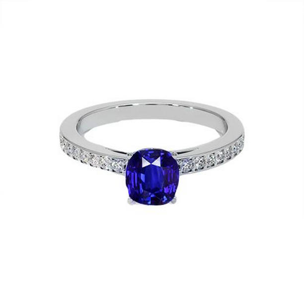 Picture of Harry Chad Enterprises 65615 6 CT Gold Solitaire Blue Sapphire Ring with Round Diamond Accents&#44; Size 6.5