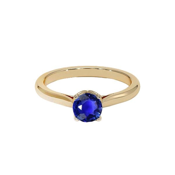 3 CT Round Sri Lankan Sapphire Solitaire Ring, 14K Yellow Gold - Size 6.5