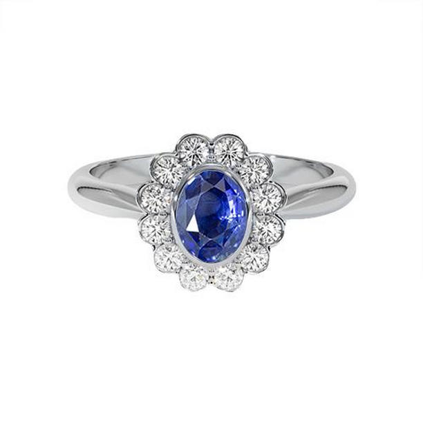 Picture of Harry Chad Enterprises 65618 9.70 CT Gold Bezel Set Halo Oval Ceylon Sapphire & Diamond Ring&#44; Size 6.5