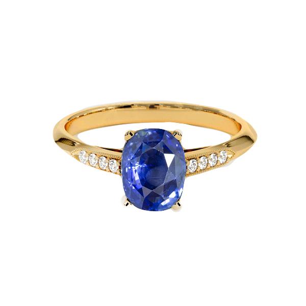 Picture of Harry Chad Enterprises 65619 6.50 CT 14K Yellow Gold Vintage Style Diamond & Blue Sapphire Ring&#44; Size 6.5