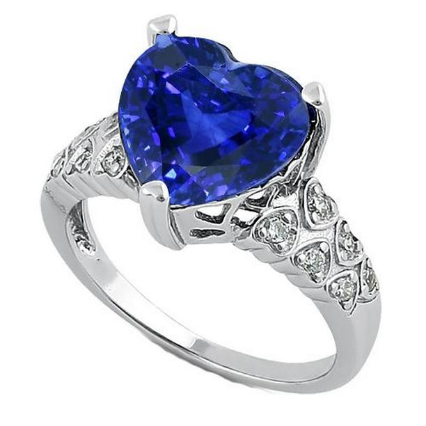 Picture of Harry Chad Enterprises 65624 7 CT Heart Ceylon Blue Sapphire Ring with Diamonds&#44; 14K Gold - Size 6.5