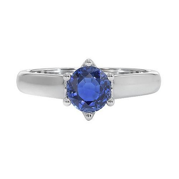 65627 2 CT Solitaire Blue Sapphire Gemstone Ring, White Gold - Size 6.5