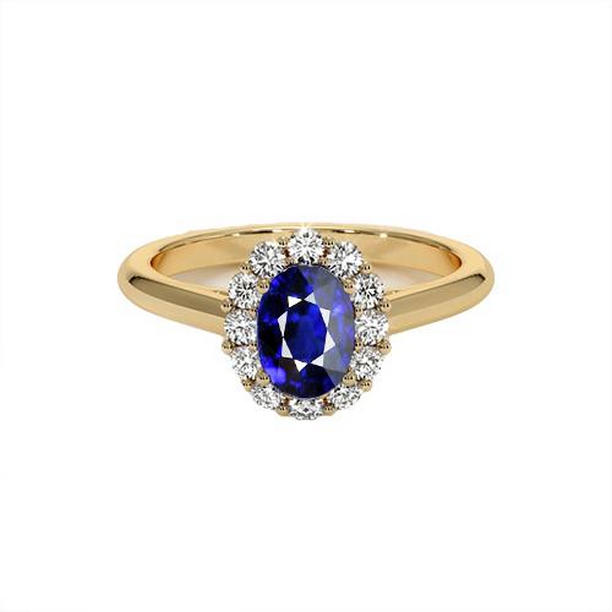 Picture of Harry Chad Enterprises 65635 5.25 CT Halo Yellow Gold Oval Ceylon Sapphire Diamond Ring&#44; Size 6.5