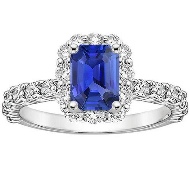 66112 4.25 CT Emerald Sri Lankan Sapphire & Diamond Halo Ring, Size 6.5