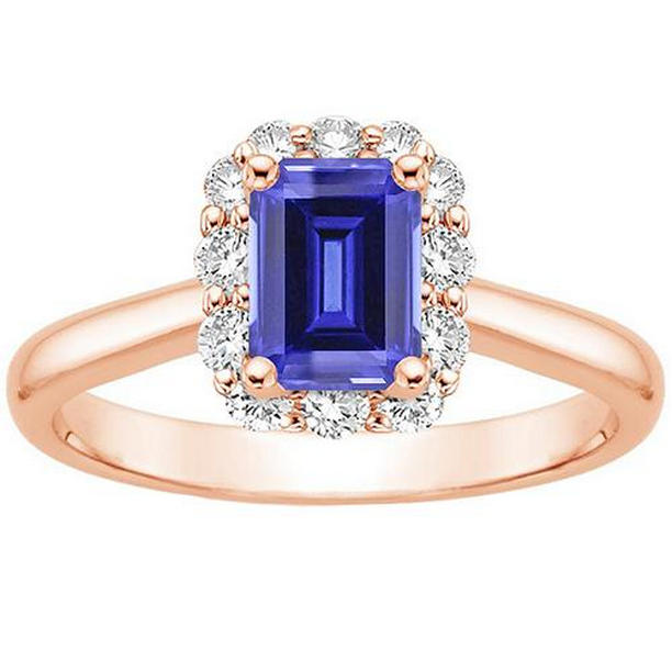 Picture of Harry Chad Enterprises 66113 4 CT Rose Gold Womens Halo Ceylon Sapphire Emerald & Diamond Ring&#44; Size 6.5