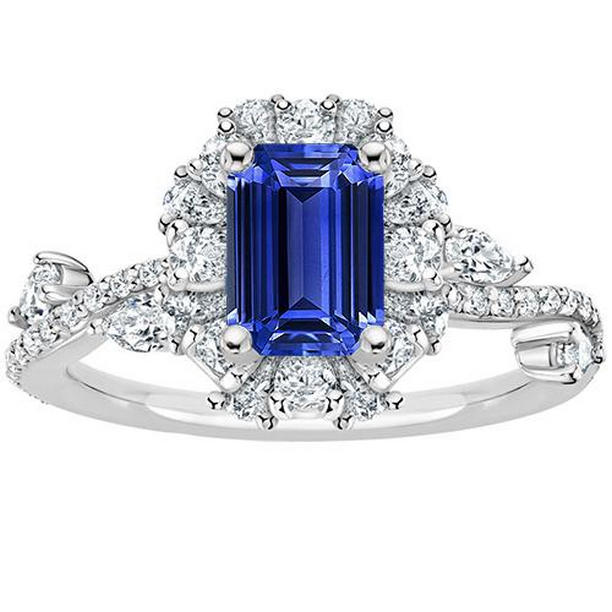 Picture of Harry Chad Enterprises 66117 5 CT Flower Style Emerald Sri Lankan Sapphire & Diamond Ring&#44; Size 6.5