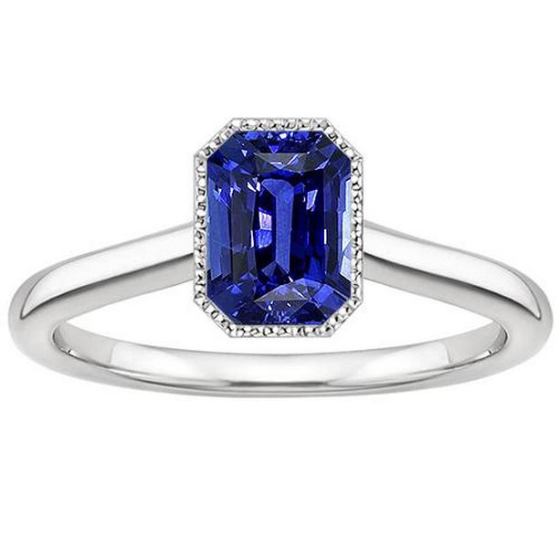 Picture of Harry Chad Enterprises 66118 3.25 CT Halo Diamond Blue Bezel Set Radiant Cut Sapphire Ring, Size 6.5