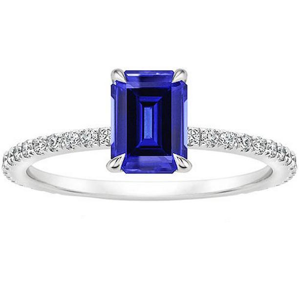 Picture of Harry Chad Enterprises 66119 4 CT Solitaire Accents Emerald Sri Lankan Sapphire & Diamond Ring&#44; Size 6.5
