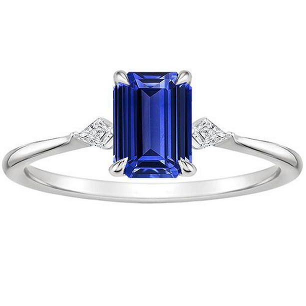 66121 3.25 CT Emerald Ceylon Sapphire & Diamond Accents Anniversary Ring, Size 6.5