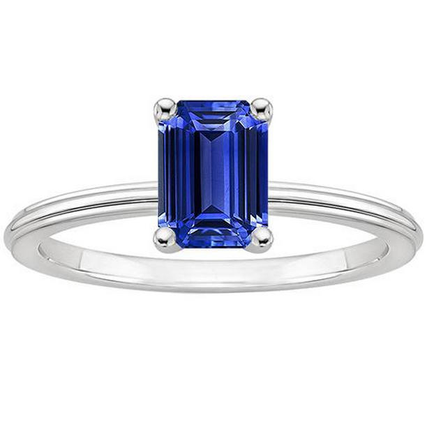 66124 3 CT Emerald Ceylon Sapphire Gemstone Prong Setting Solitaire Ring, Size 6.5