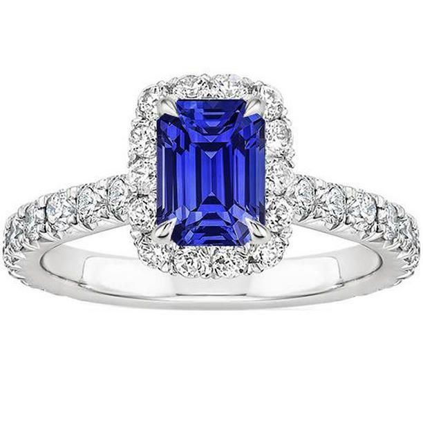 66132 5 CT White Gold Solitaire with Accents Blue Sapphire & Diamond Ring, Size 6.5