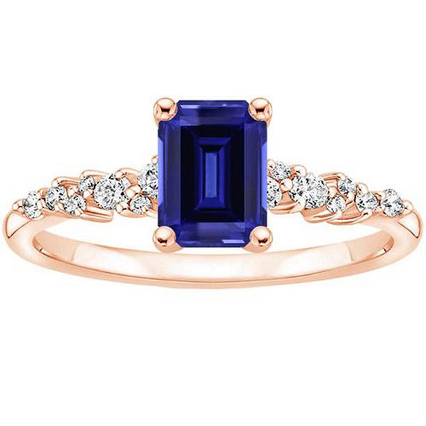 Picture of Harry Chad Enterprises 66135 3.50 CT Rose Gold Solitaire Accents Blue Sapphire & Diamond Ring&#44; Size 6.5
