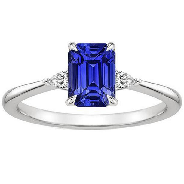 Picture of Harry Chad Enterprises 66137 3.25 CT Diamond 3 Stones Emerald & Pear Blue Sapphire Ring&#44; Size 6.5