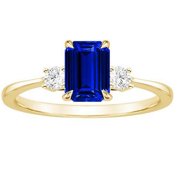 Picture of Harry Chad Enterprises 66139 3.50 CT Yellow Gold Emerald 3 Stones Blue Sapphire & Diamond Ring&#44; Size 6.5