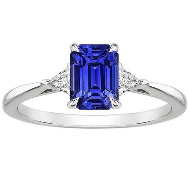 Picture of Harry Chad Enterprises 66142 3.50 CT 3 Stone Emerald Ceylon Sapphire & Trillion Cut Diamond Ring&#44; Size 6.5