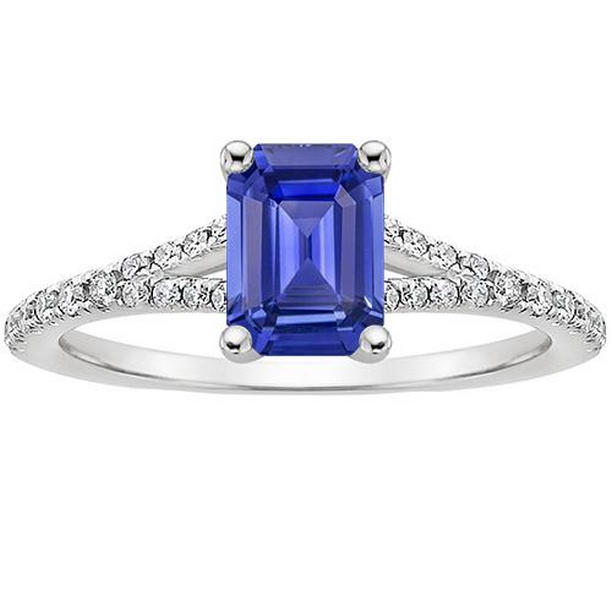 66143 Sri Lankan Sapphire & Diamond 4 CT Emerald Solitaire Accents Ring, Size 6.5
